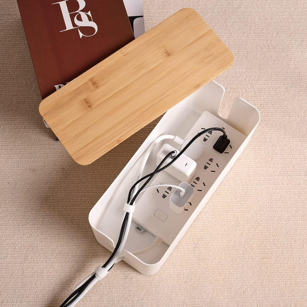 Tuwechen Cable Management Box, Wooden Style Cord Organizer Box