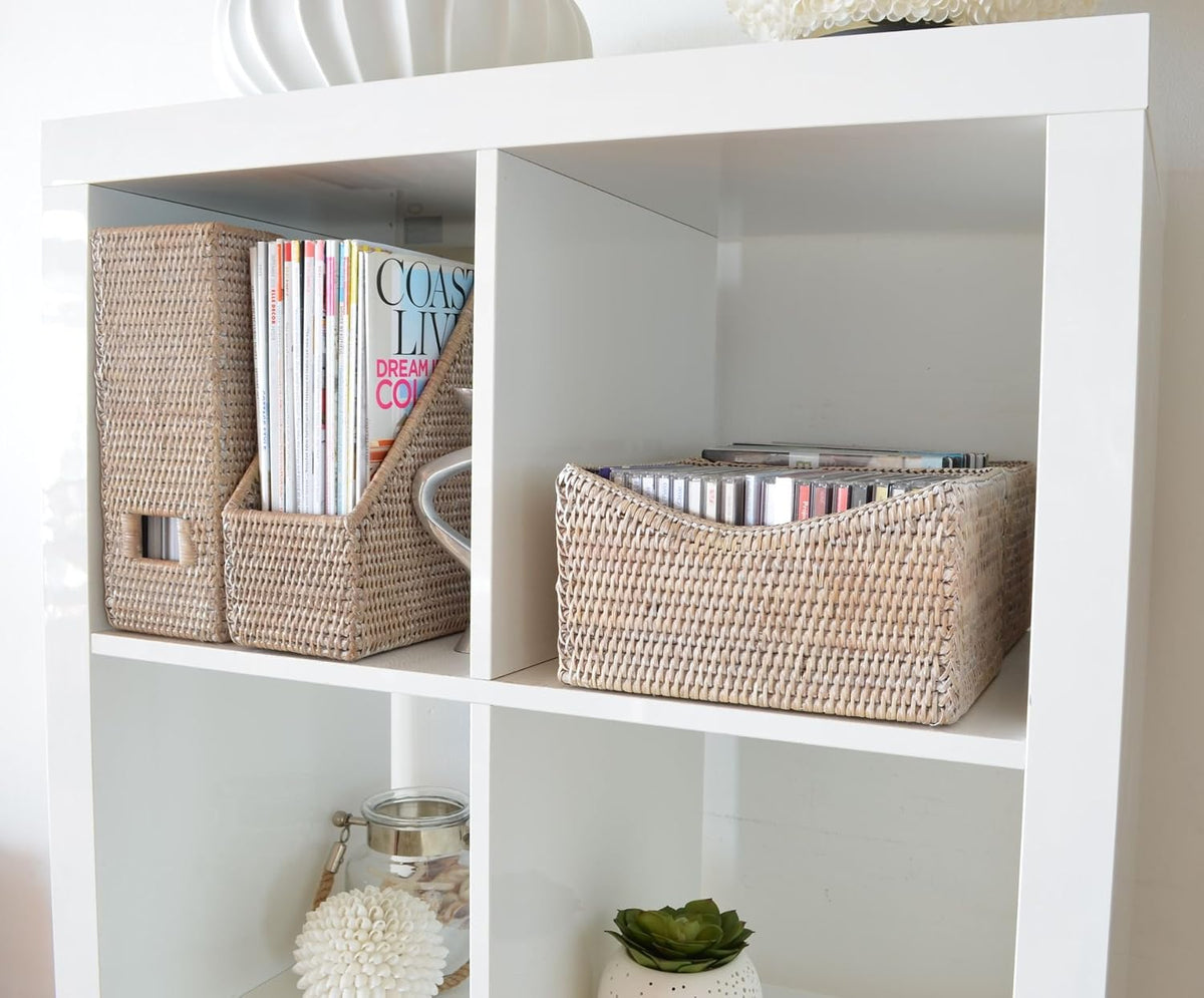 Kouboo La Jolla Rattan Magazine File, Desk Paper Organizer, White Wash