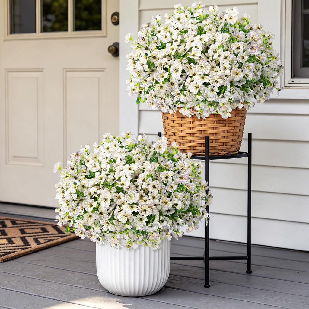 12 Bundles Artificial Flowers for Outdoors, Fake Silk Plastic Flowers for Outside, UV Resistant Faux Plants for Outside Garden Porch Window Home Planters Decoration (White)