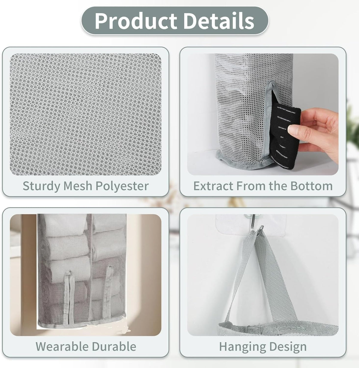 Hanging Sock Storage Bag,Sock Underwear OrganizerWall Mount Multifunctional Bag,Saver Kitchen Storage Holder,Hanging Closet Organizer,for Storing Socks Ties Plastic Bag 3PCS (Grey)