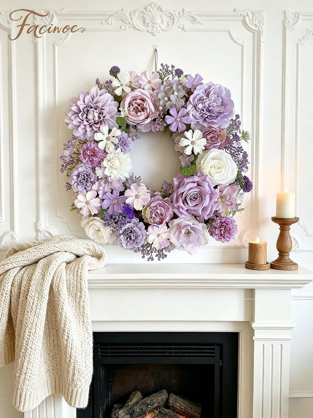 FACINOC Roses Artificial Flowers Purple Mix Silk Flower Dahlia Bulk Box Set