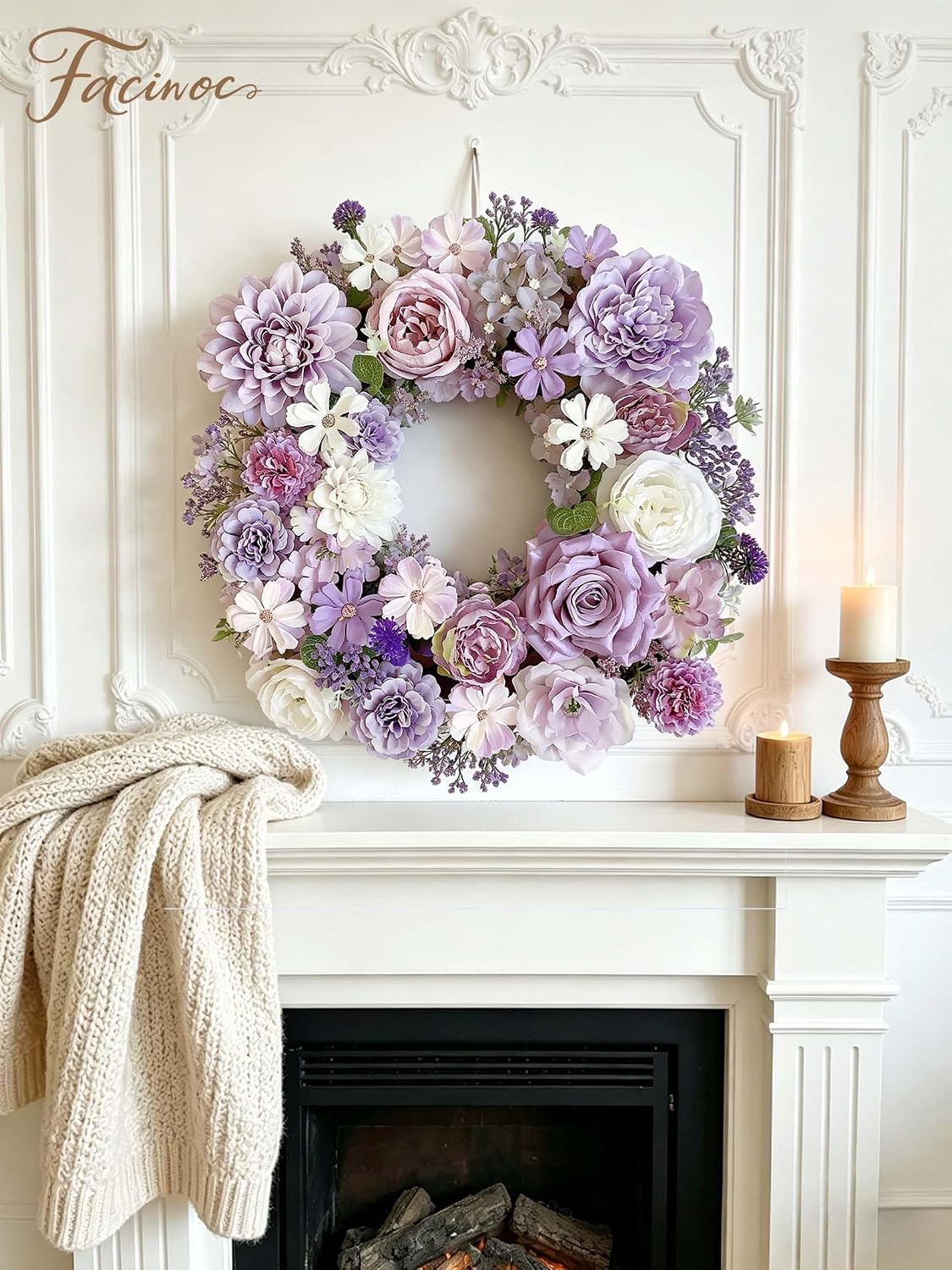 FACINOC Roses Artificial Flowers Purple Mix Silk Flower Dahlia Bulk Box Set