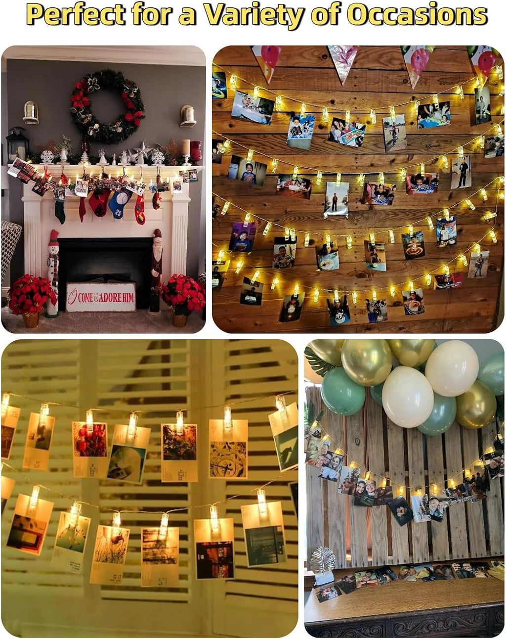 Photo String with Clips 20 LEDs Battery Operated Room Decorations Twinkle Photo Clips String Light for Bedroom Wall Christmas Party Wedding Birthday Classroom, Warm White
