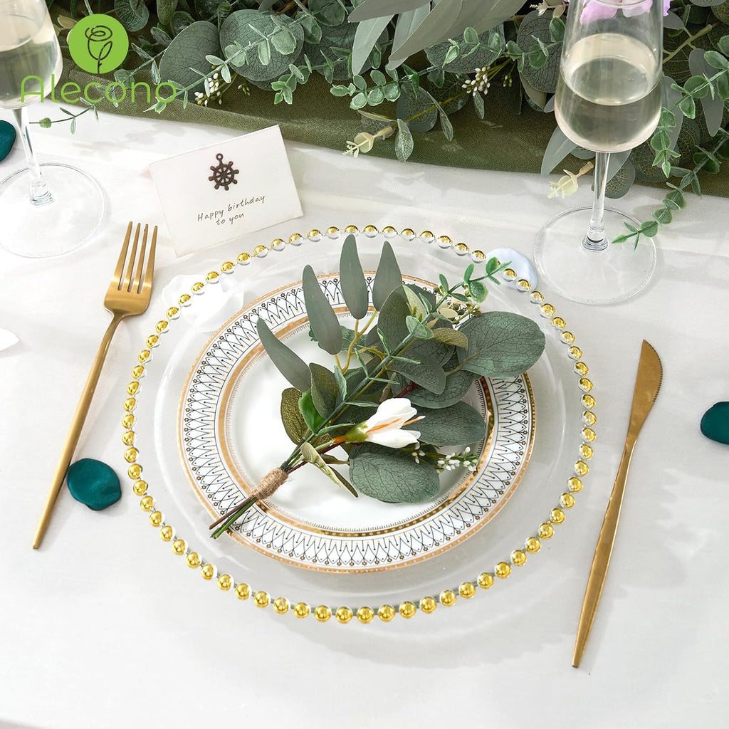Alecono 25pcs Mixed Eucalyptus Leaves Stems Bulk, 4 Kinds Artificial Greenery Stems Faux Sliver Dollar Fake Greenery for Centerpieces Wedding DIY Bouquets Floral Arrangement Party Decor