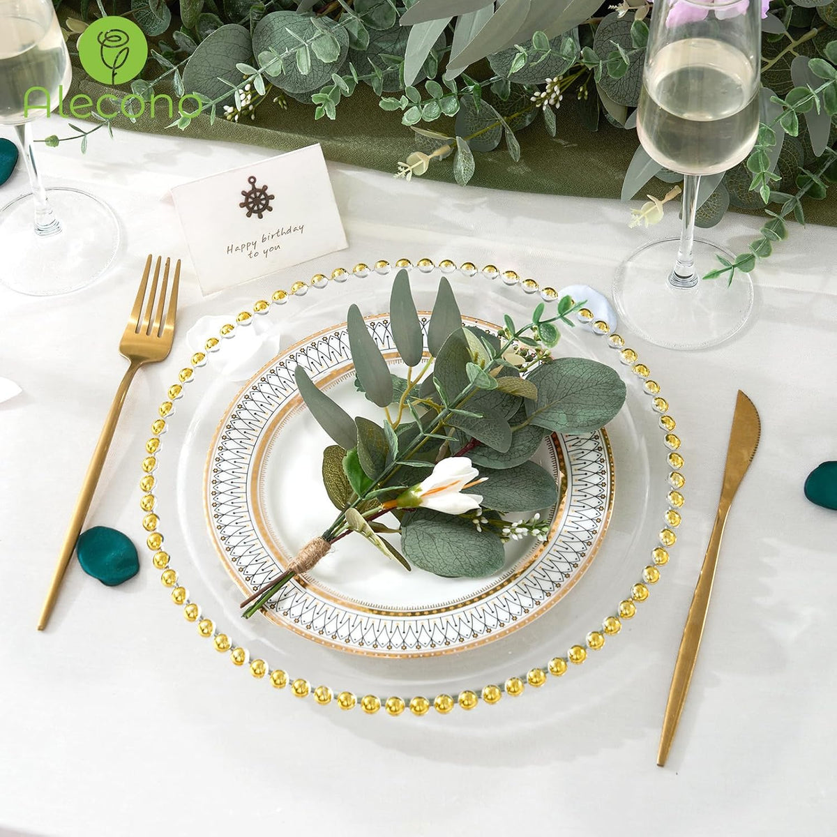Alecono 25pcs Mixed Eucalyptus Leaves Stems Bulk, 4 Kinds Artificial Greenery Stems Faux Sliver Dollar Fake Greenery for Centerpieces Wedding DIY Bouquets Floral Arrangement Party Decor