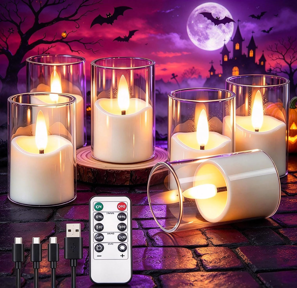 Rechargeable Flameless Tea Light Candles with Timer Remote, 1.7"x2.5" Acrylic Small Votive Electric LED Candles Battery Operated for Halloween Christmas Wedding Decor (Pack of 6, White)