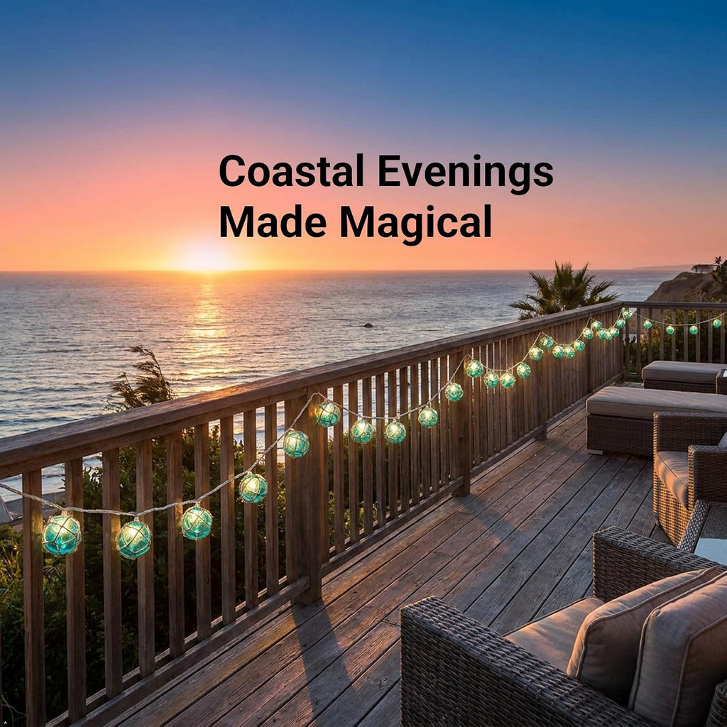 Brillarlights Blue Nautical String Lights Plug in, 10 Float Bulbs 9.8FT Beach Patio Decor, G50 Fishing Float Globes UL Certified, Connectable Coastal Lights for Lanai Deck Backyard Christmas Tree