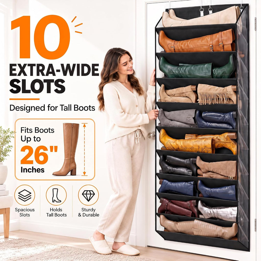 UVIAHOMI 30-40 Pairs Over the Door Shoe Organizer, 10 Tiers Fit Tall Boots