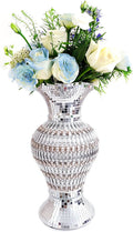 Silver Ceramic Flower Vase with Rhinestones, 12-Inch Home Decor