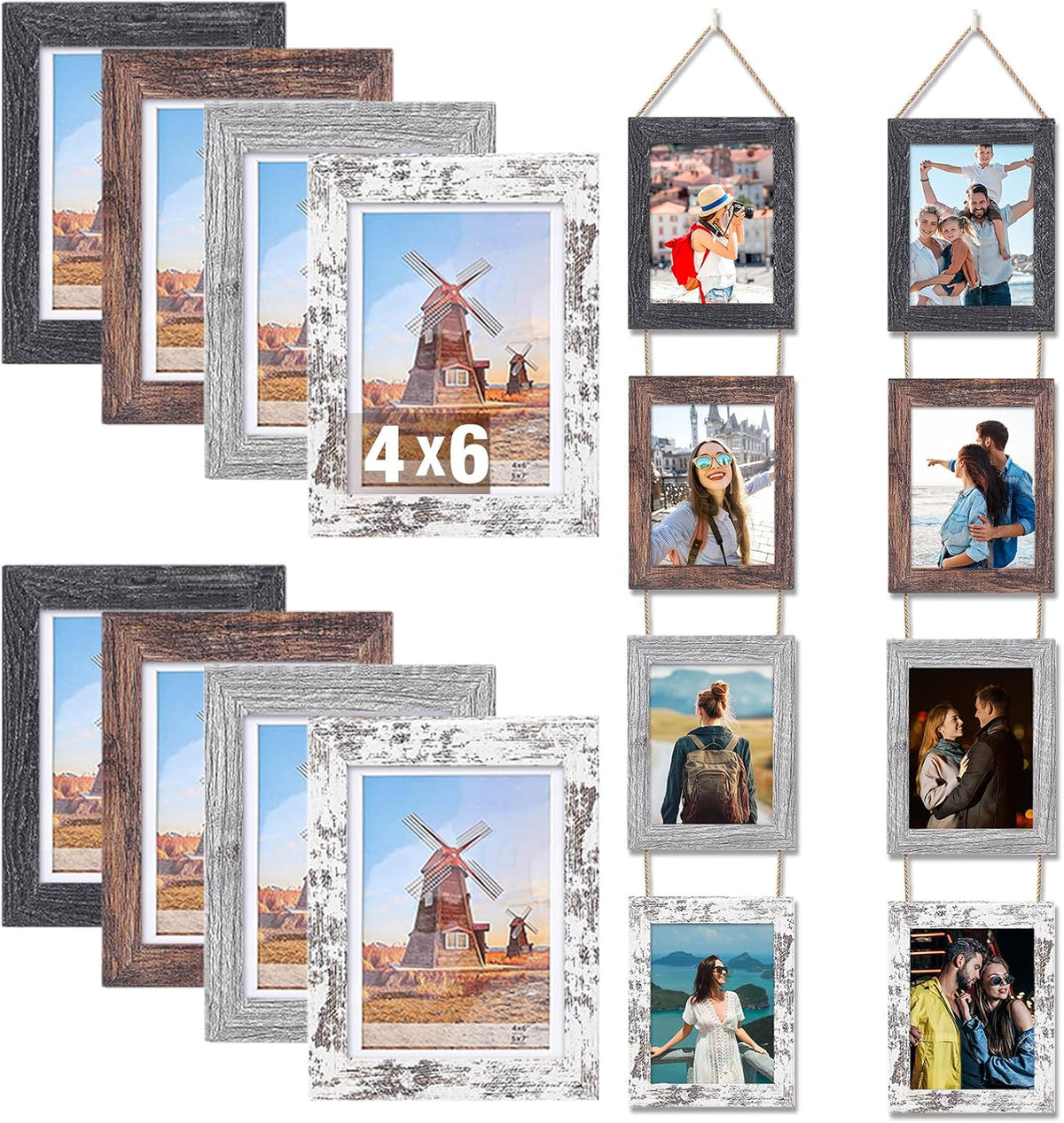 Qunclay 2 Set 4x6 Hanging Collage Picture Frames, Farmhouse Wall Decor