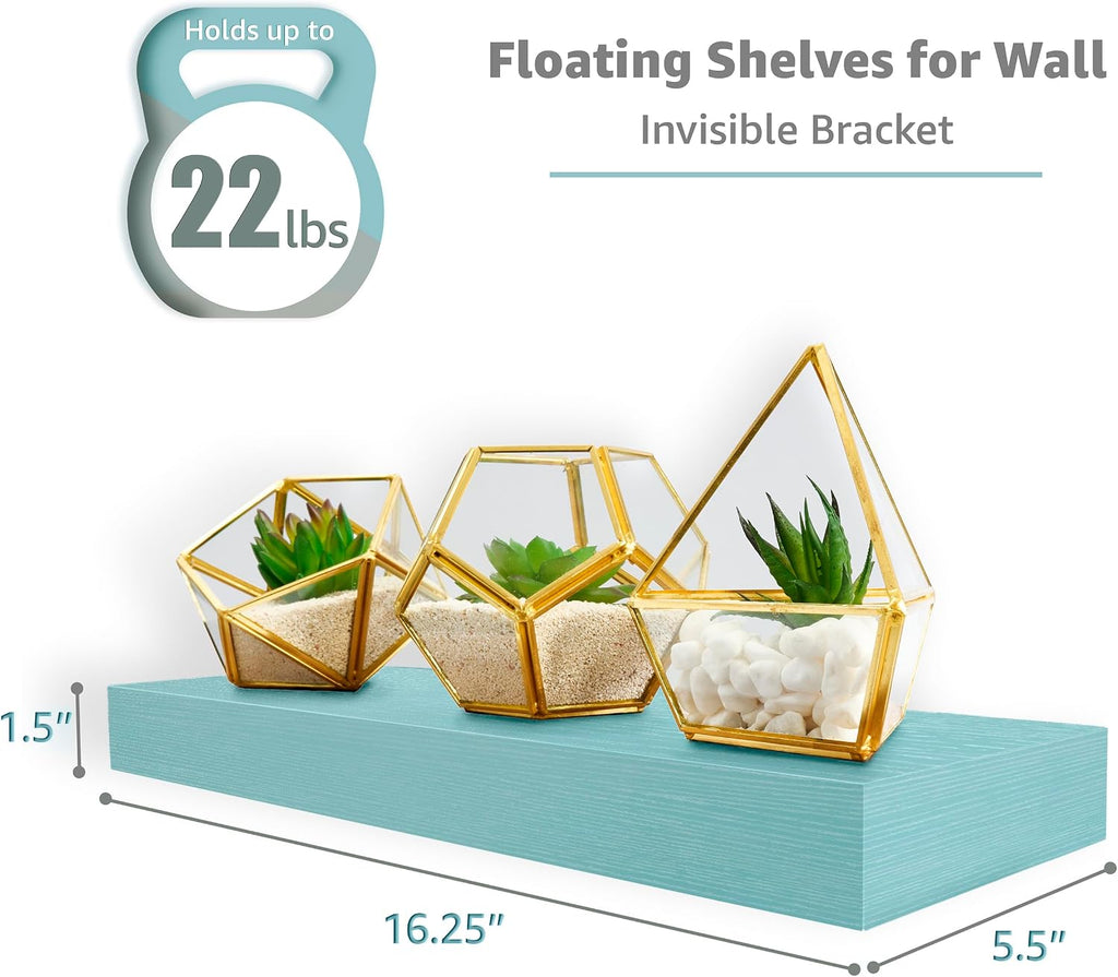 Sorbus 16 Inch Floating Shelves for Wall (2 Pack, Breezy Blue)
