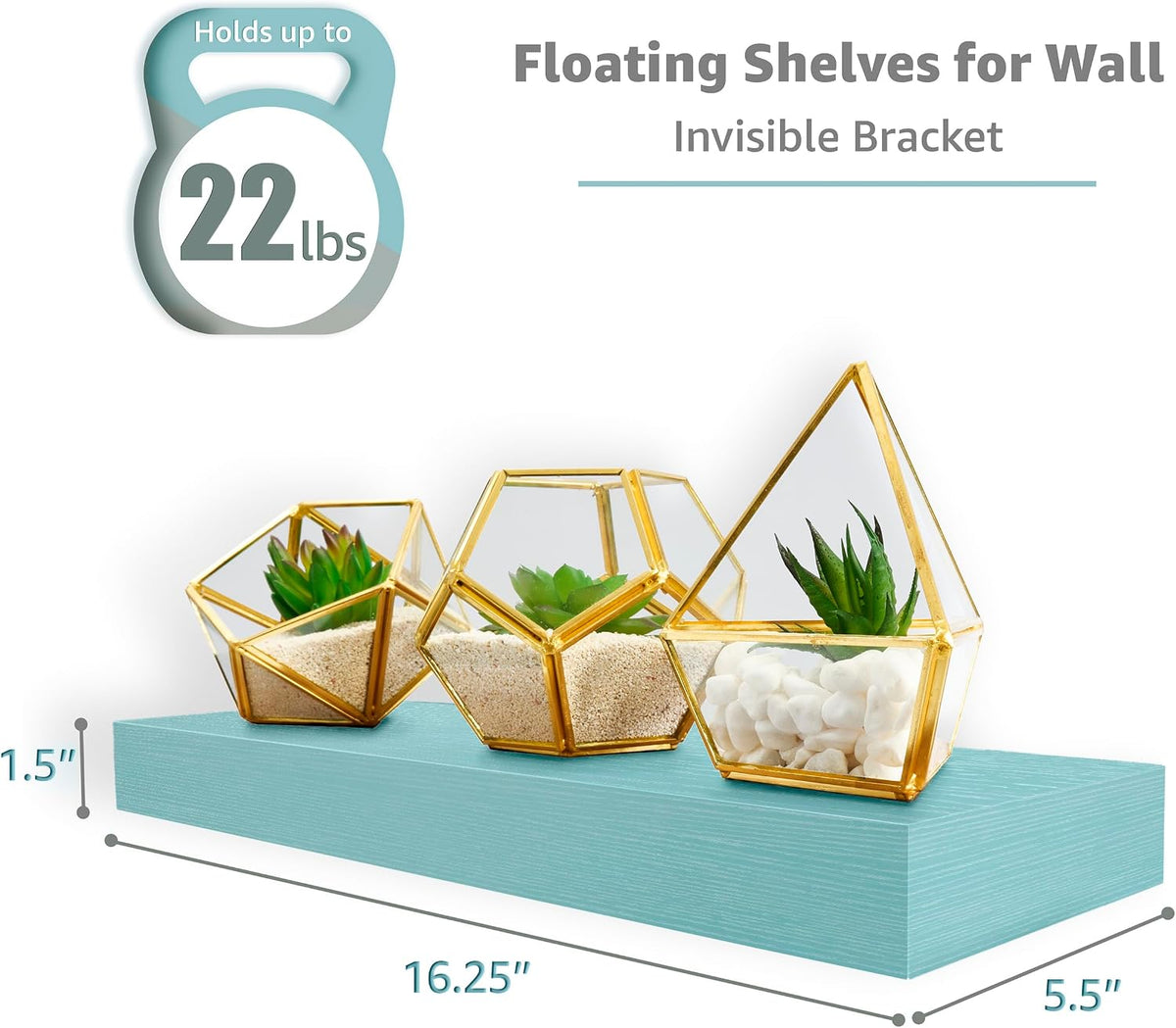 Sorbus 16 Inch Floating Shelves for Wall (2 Pack, Breezy Blue)