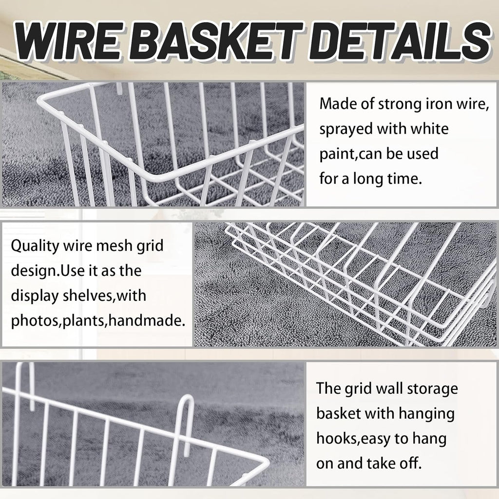 3PCS Wire Baskets,Metal Wire Storage Basket,Wall Hanging Bin and Display Basket for Kitchen,Cabinet,Pantry,Bathroom,Home Decor Supplies,Potted Plants,White