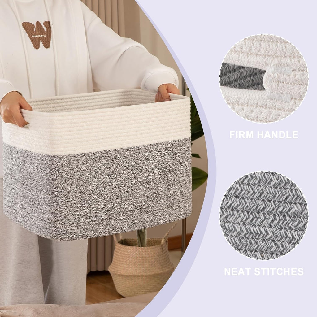 OIAHOMY 2 PACK Tall Storage baskets 42L Blanket Basket Living Room Grey