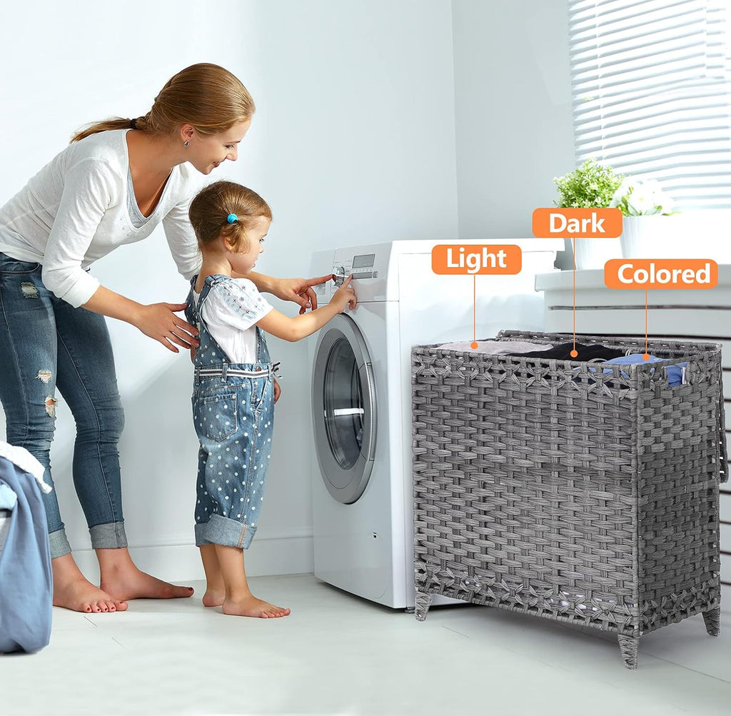 Laundry Hamper with 3 Removable Liner Bags, 132L Laundry Sorter with Lid