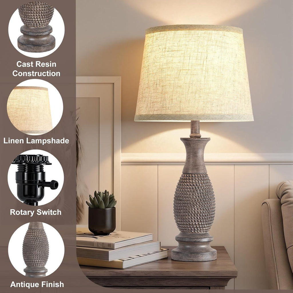 21.6" Bedside Lamps Set of 2, Resin Lamp for Bedroom Farmhouse Table Lamps