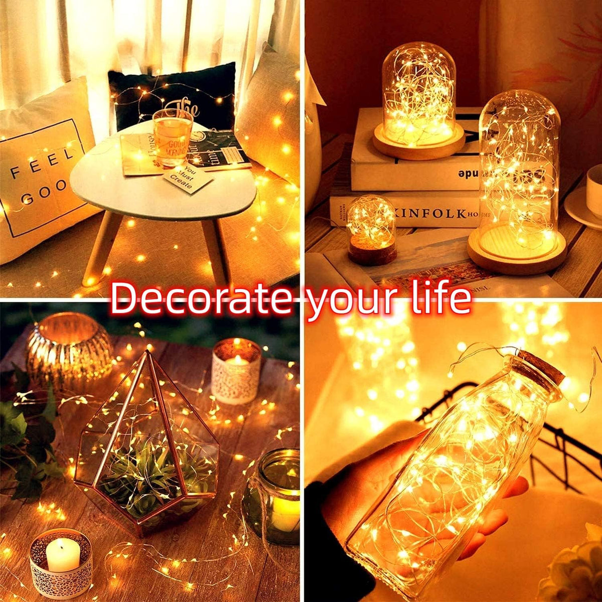 24 Packs Fairy Lights Battery Operated LED String Light 10.2FT 30LEDs Waterproof Copper Wire Firefly Light Mini Starry Moon Light for DIY Crafts Wedding Table Party Bedroom Christmas deco(Warm White)