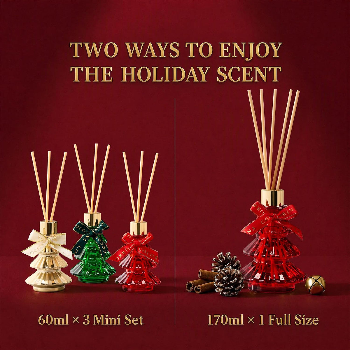 COCORRÍNA Christmas Tree Reed Diffuser, Balsam & Fir Scent, 5.07 fl oz