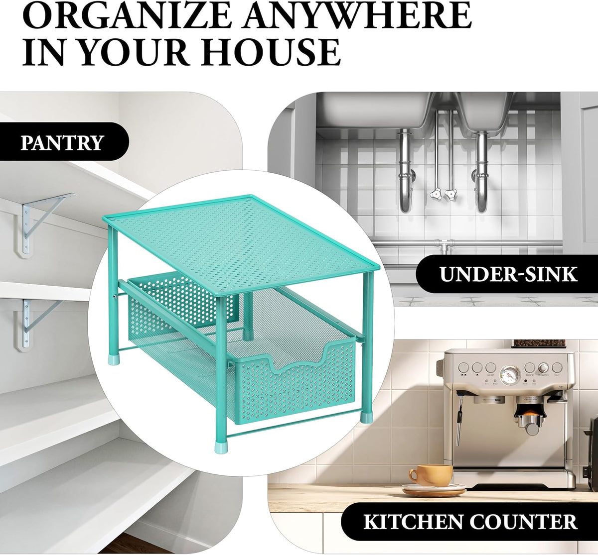 Simple Houseware Stackable Under Sink Sliding Basket Drawer, Turquoise