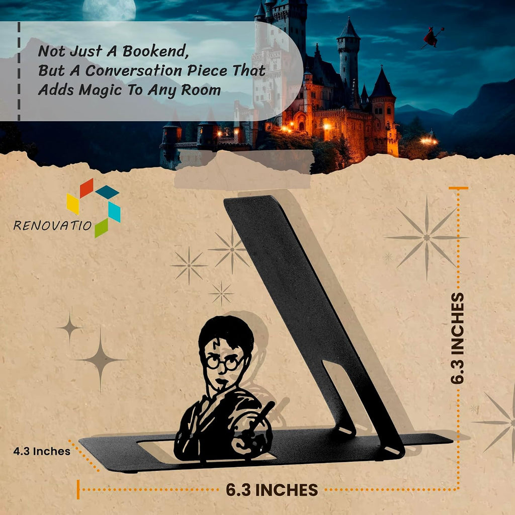 Renovatio Black Metal Bookend – Unique Decor for Home & Office – Wizard