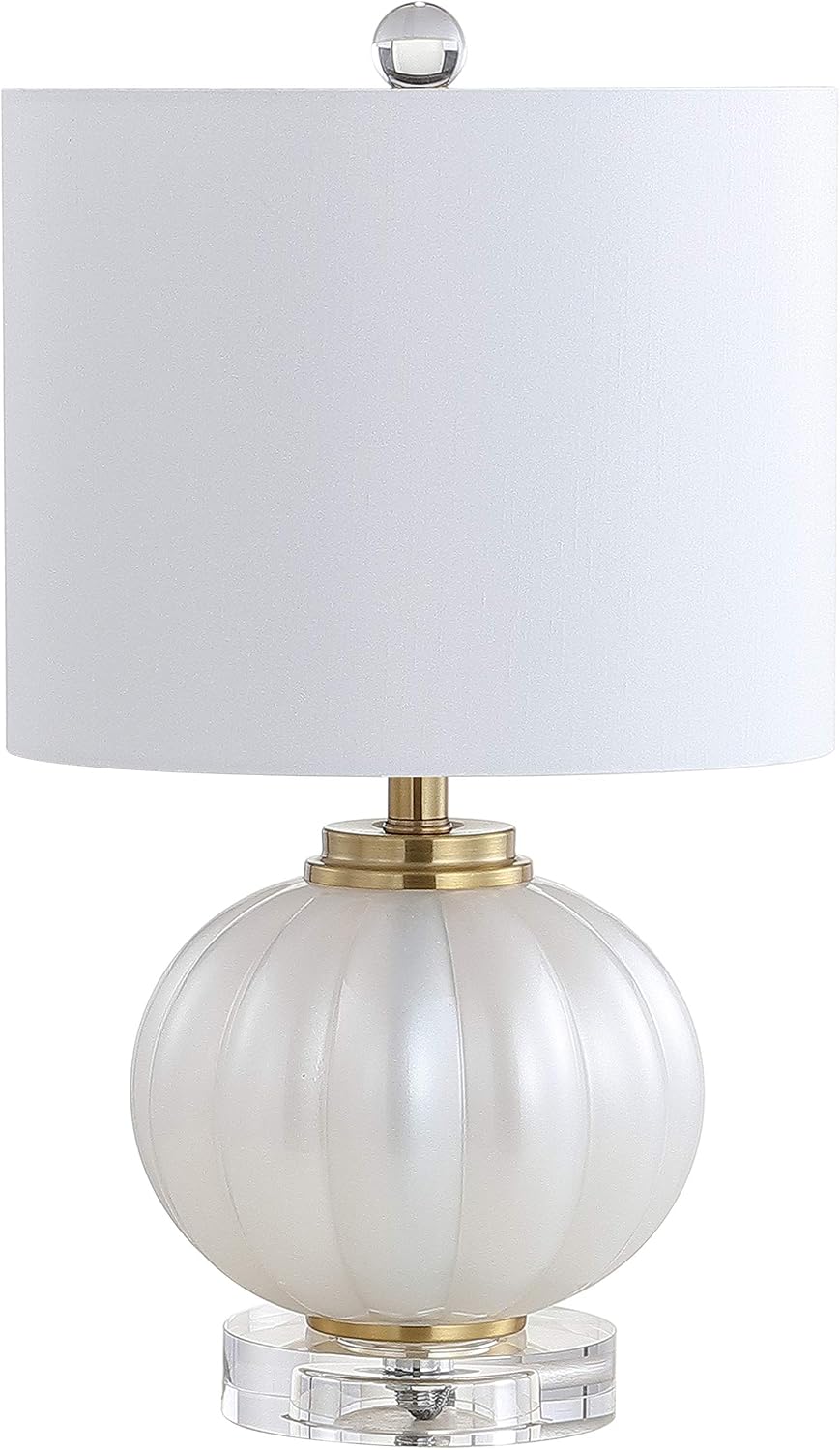 JONATHAN Y Pearl Glass Bedside Table Lamp Ribbed 17.5", White/Brass Gold