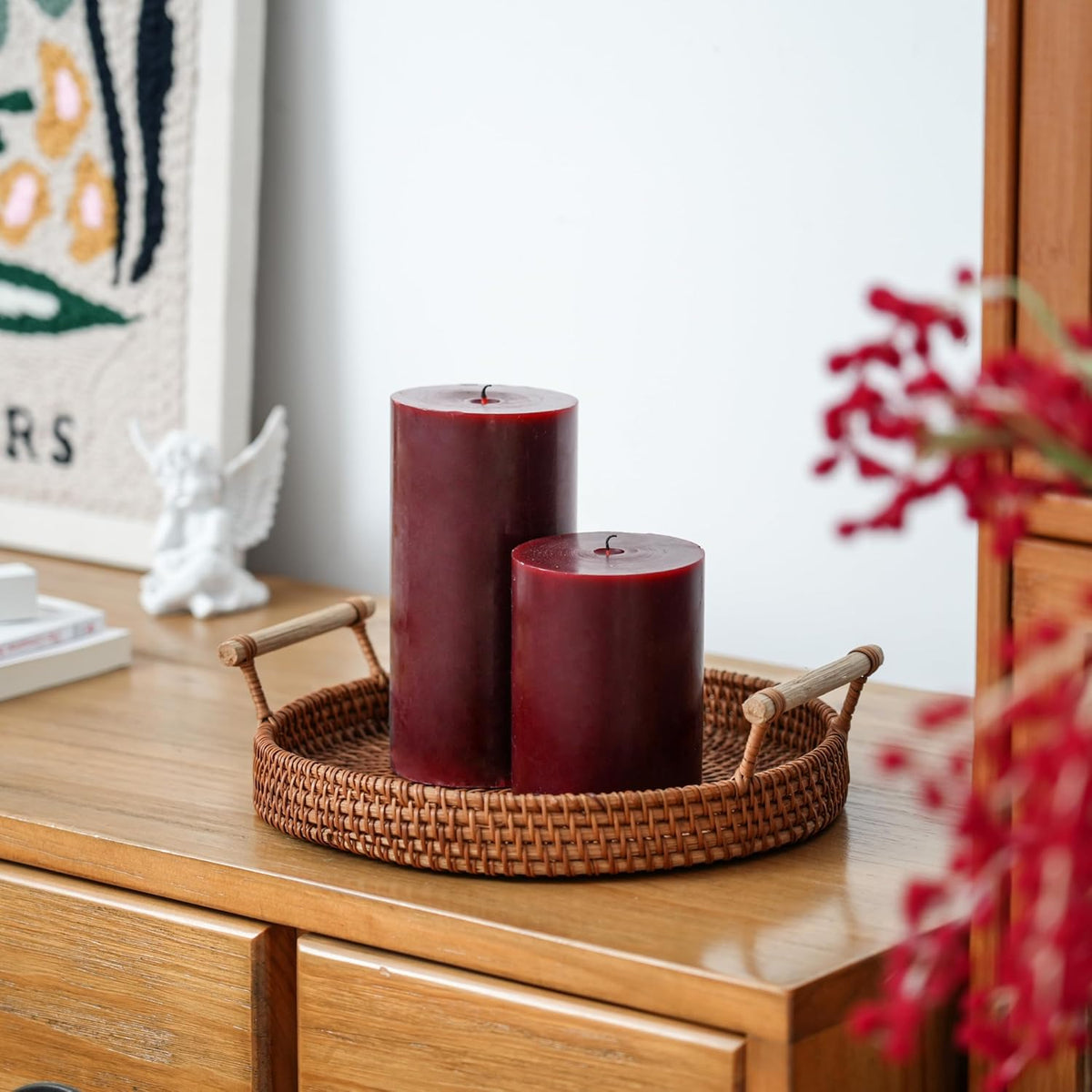 3x6 Inch Burgundy Pillar Candles Set of 3,Unscented Dark Red Pillar Candle
