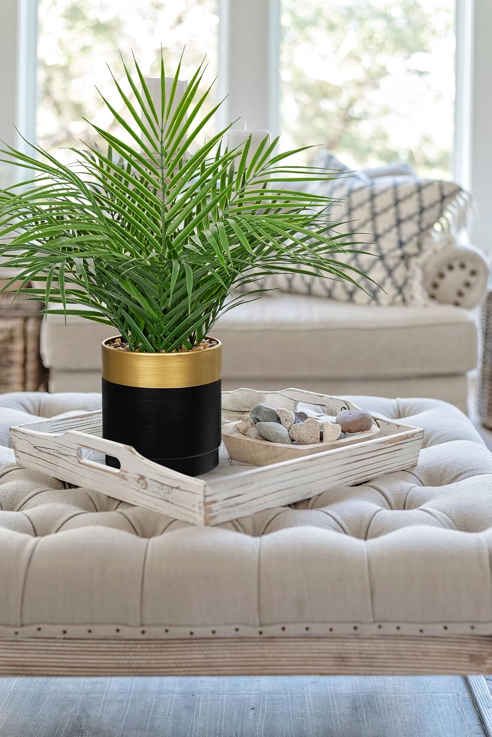 Briful Artificial Palm Plant in Metal Pot, 18.1" Small Faux Areca Palm Tree