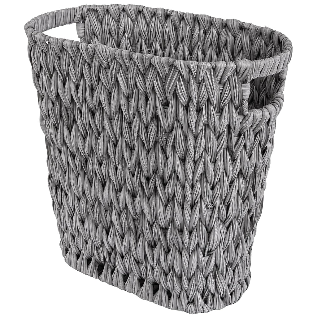 GRANNY SAYS Bathroom Trash Can, Wicker Waste Basket for Bathroom, Gray