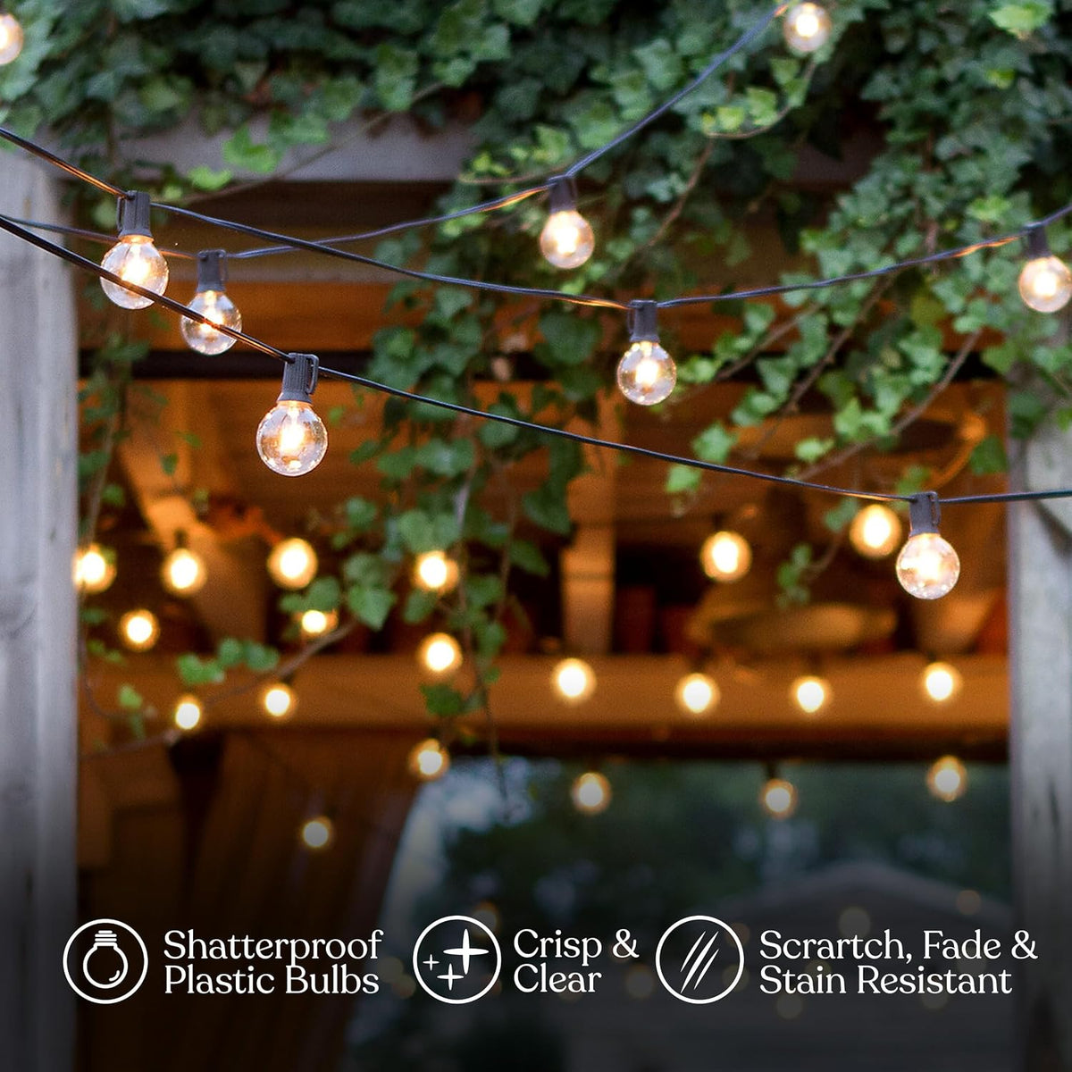Brightech Ambience Pro LED String Lights - 26 Ft Patio Lights Outdoor Waterproof - Globe Porch String Lights for Outside, Christmas, Backyard - 12 Bulbs, 1W Vintage Edison, Warm White Black