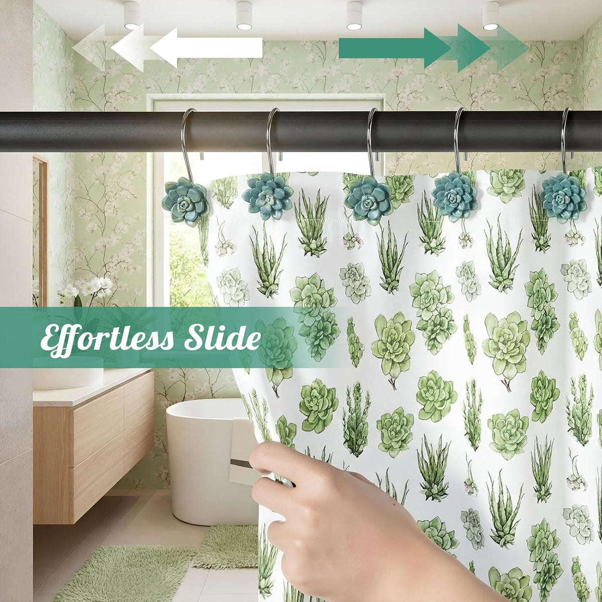 Amyhill 12 Pcs Succulents Plants Decorative Cute Shower Curtain Hooks Mini Succulents Green Shower Curtain Rings Bulk Hanger Stainless Steel Resin Plant Theme Hooks for Bathroom Bedroom Home Decor