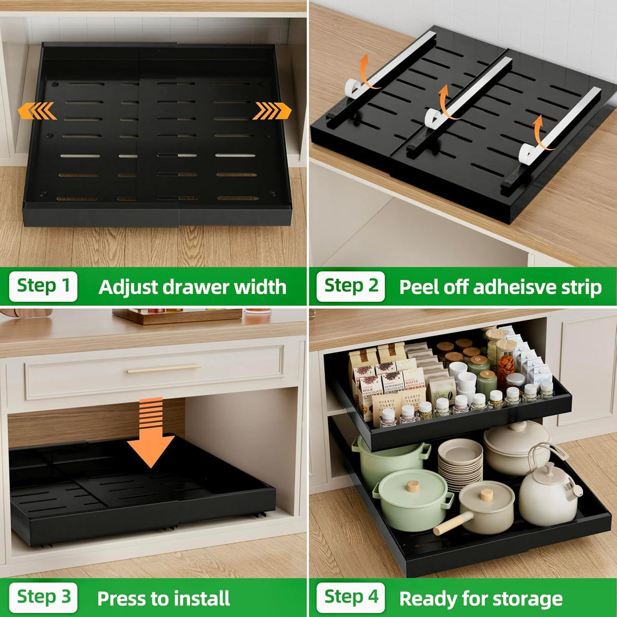 PAKETA 2 Pack Expandable Pull Out Cabinet Organizer,21" Deep