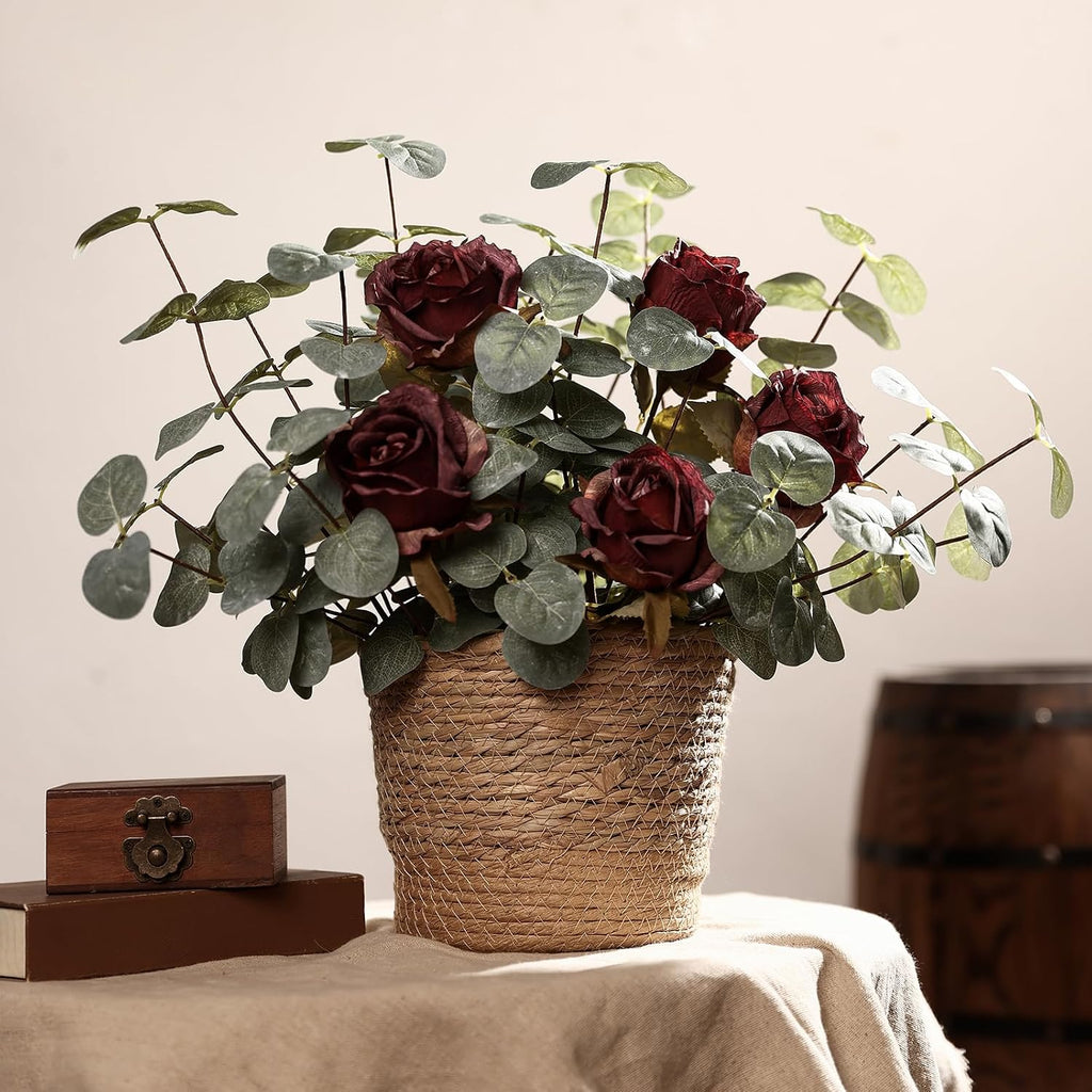 5Pcs Artificial Eucalyptus Stems Faux Greenery Silver Dollars Eucalyptus