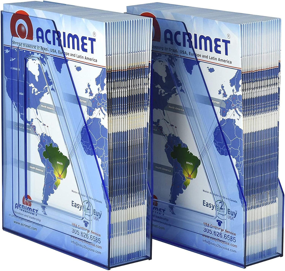 Acrimet Magazine File Holder, Vertical Desk Organizer, Clear Blue, 2 Pack