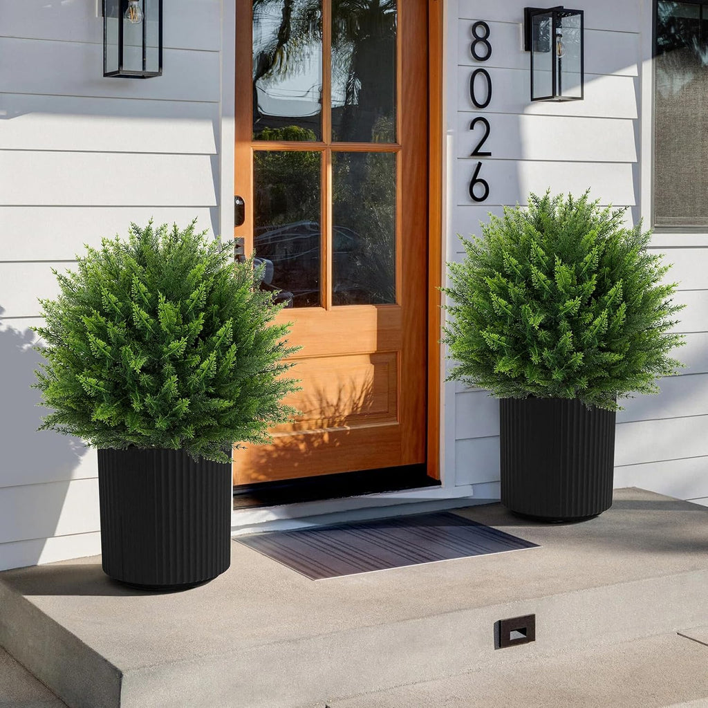 Set of 2 Artificial Cedar Topiary Ball Tree,23" with Ground Spike