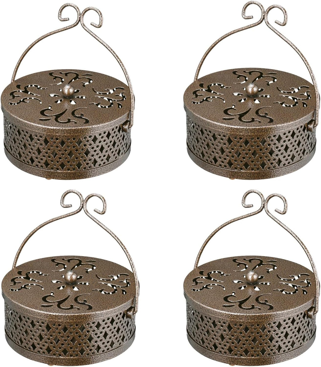4 Pieces Mosquito Coil Holder Incense Coil Burner Indoor Outdoor Camping Use Portable Coil Holder Incense Burner Holder (Bronze Rhombus)