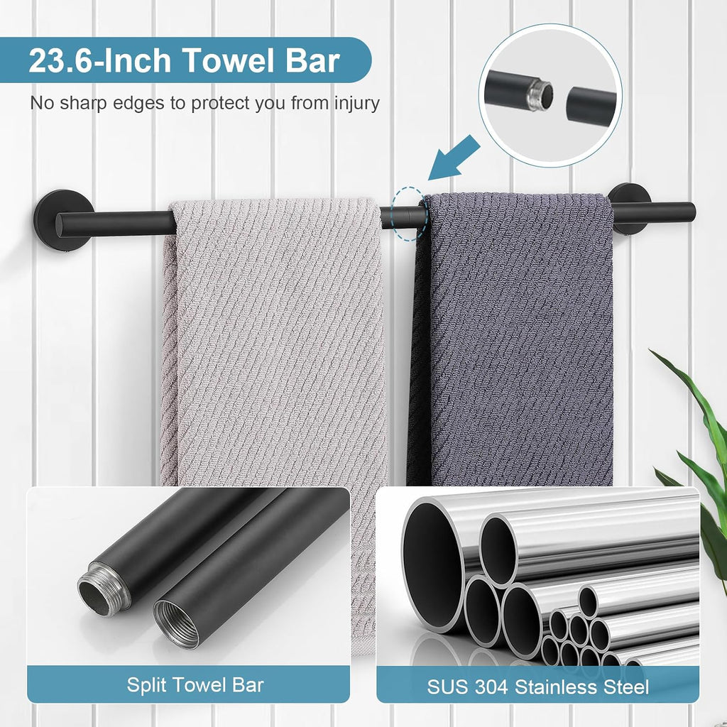 TQKAG Matte Black Bathroom Hardware Set, 6-Piece Towel Bar Set 23.6 Inch
