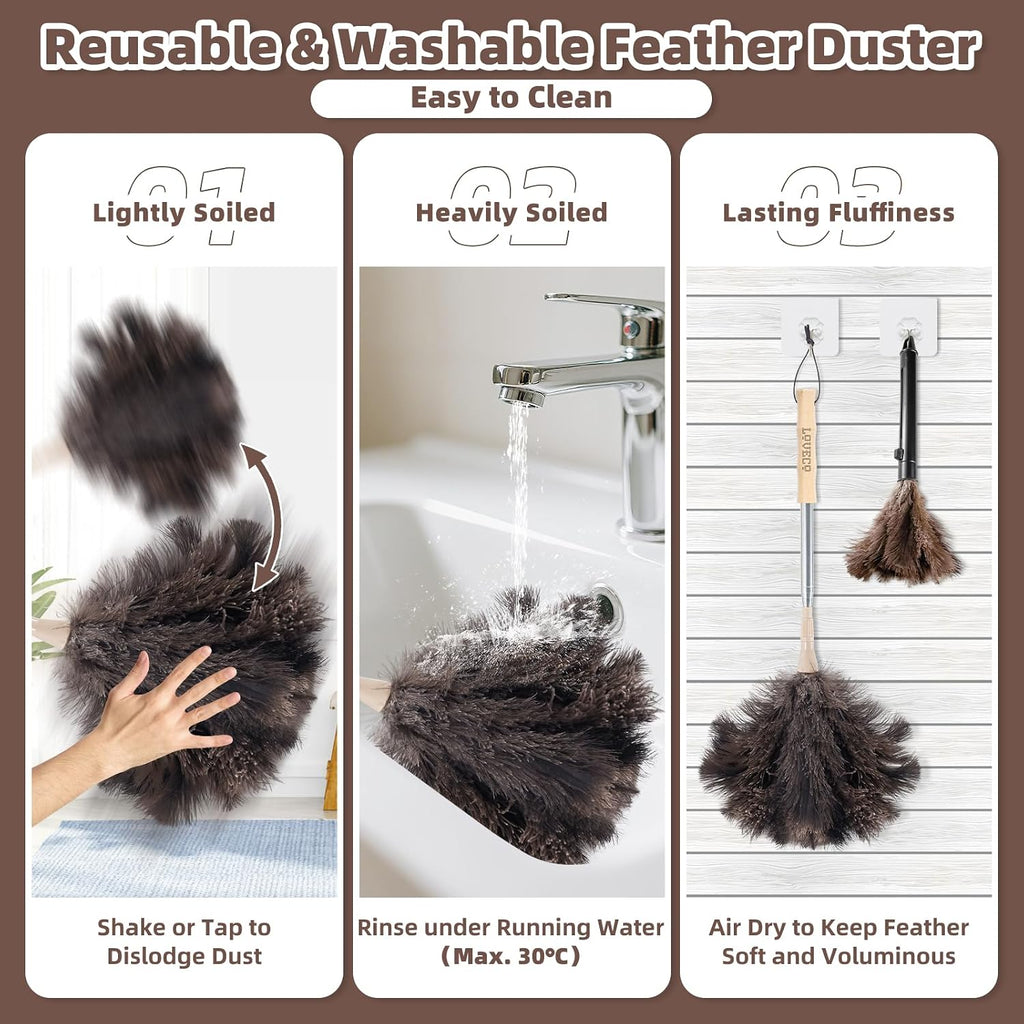 Ostrich Feather Dusters for Cleaning Kit - Soft Feather Duster Extendable