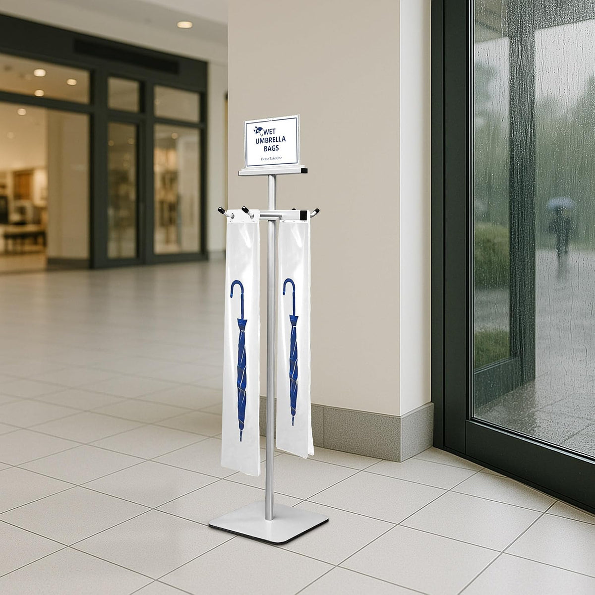Montex Wet Umbrella Bag Stand with Free 200 Large Plastic Disposable Bags, Umbrella Holder Stand, Silver