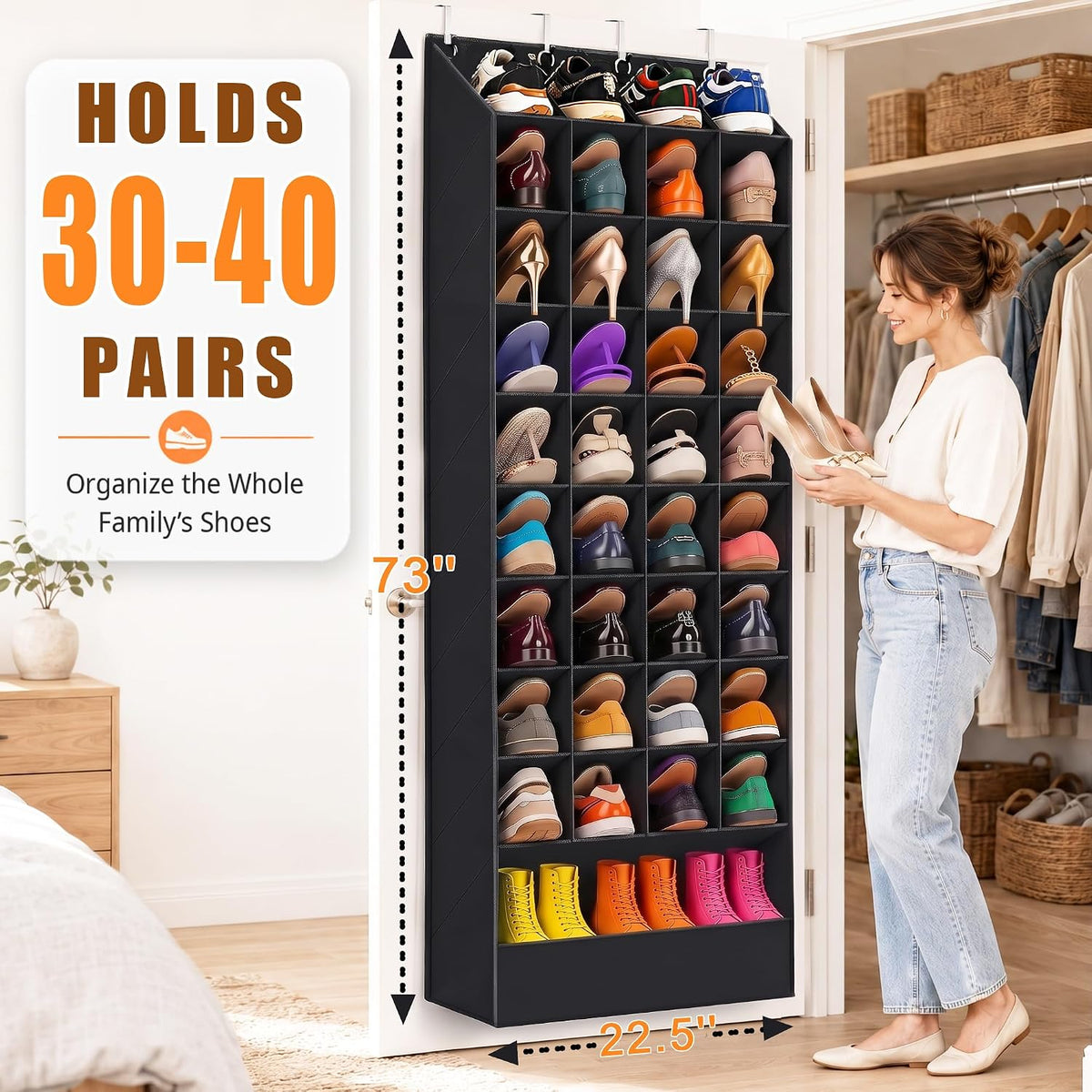 UVIAHOMI 30-40 Pairs Over the Door Shoe Organizer, 36 & 1 Big Boot Pockets