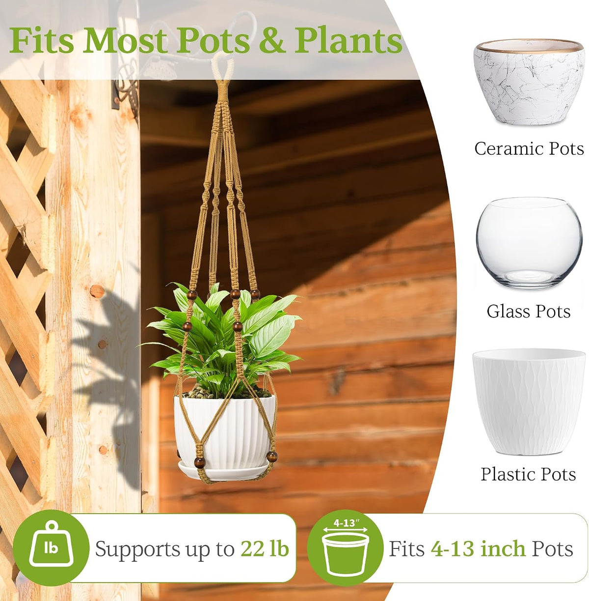 Macrame Plant Hanger - Fits 4-13 Inch Pots, Brown