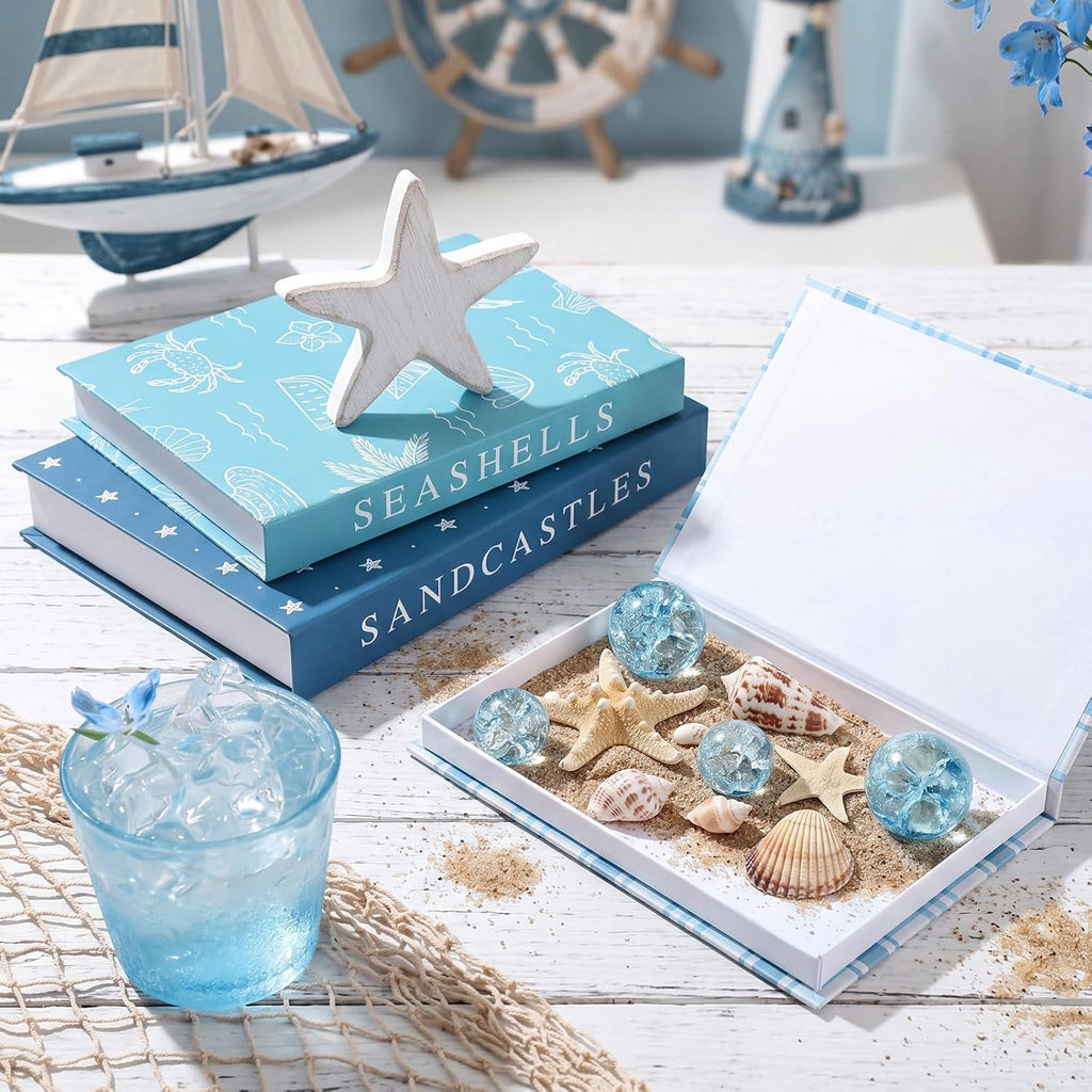 Thyle Summer Decorative Faux Books Set, Storage Boxes with Wood Starfish