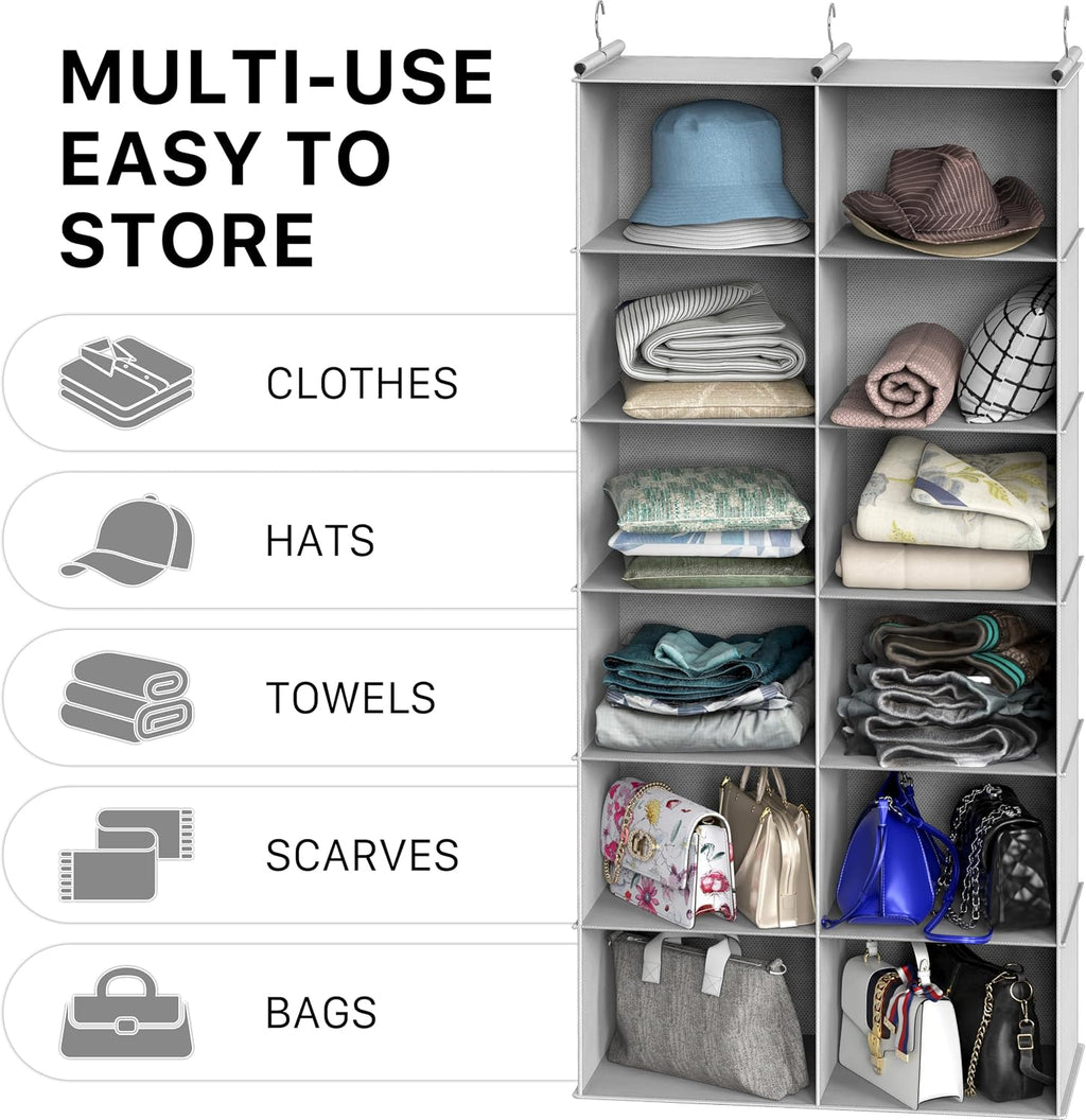 Simple Houseware 6 Shelf Double-Wide Hanging Closet Organizer, Gray