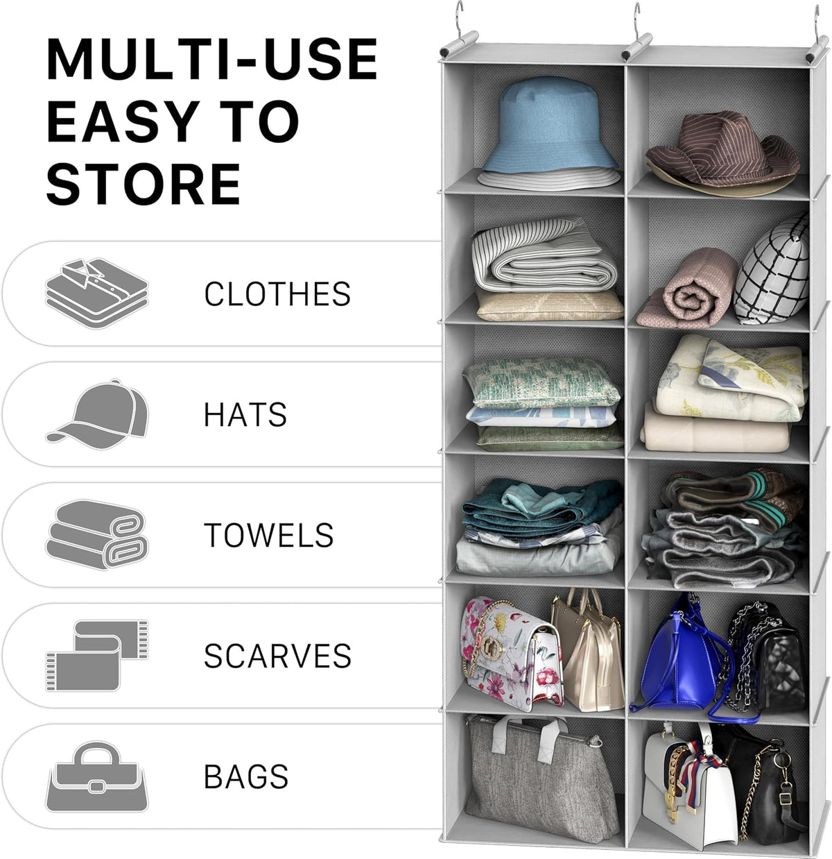 Simple Houseware 6 Shelf Double-Wide Hanging Closet Organizer, Gray