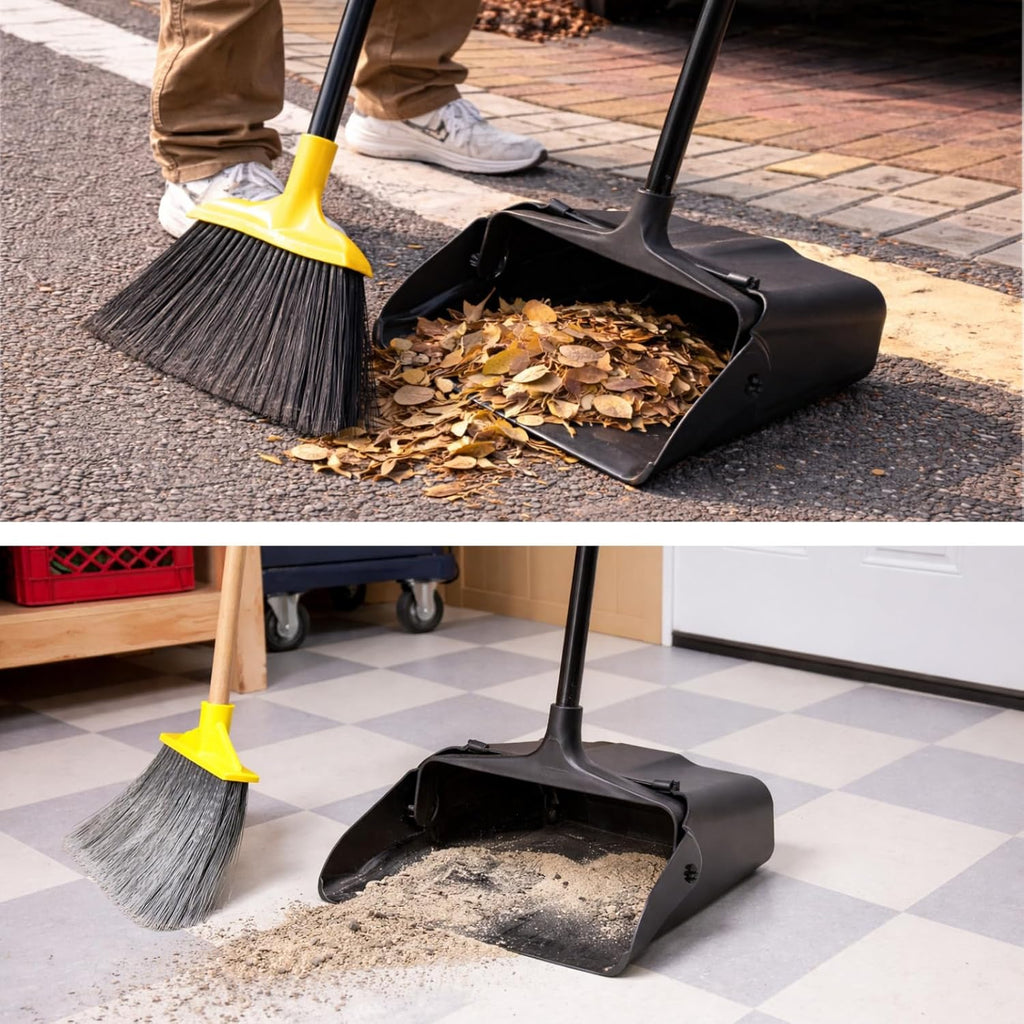 Dustpan with Long Handle, 37’’ Heavy Duty Standing up Dust Pan for Home
