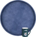 HofferRuffer Round Serving Tray 20'', Elegant Faux Leather Circle Ottoman Table Tray, Serve Tea Coffee Breakfast in Bedroom Living Room Kitchen (Blue, 20")