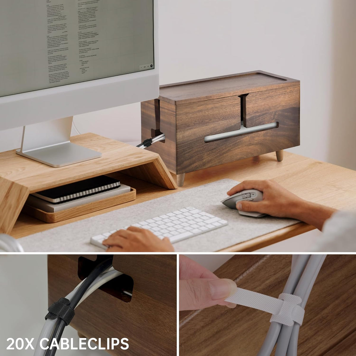 Brown Wood Large Cable Management Box for Power Strip and Cord Hideaway