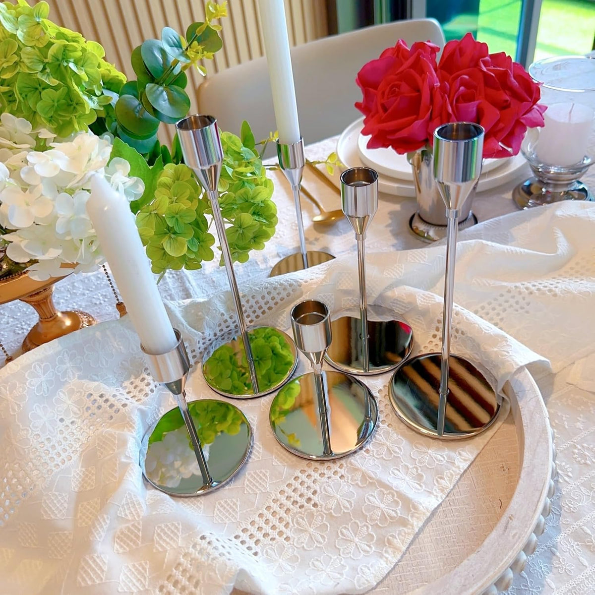 Silver Candlestick Holders,Metal Taper Candle Holders,Bulk Set of 27