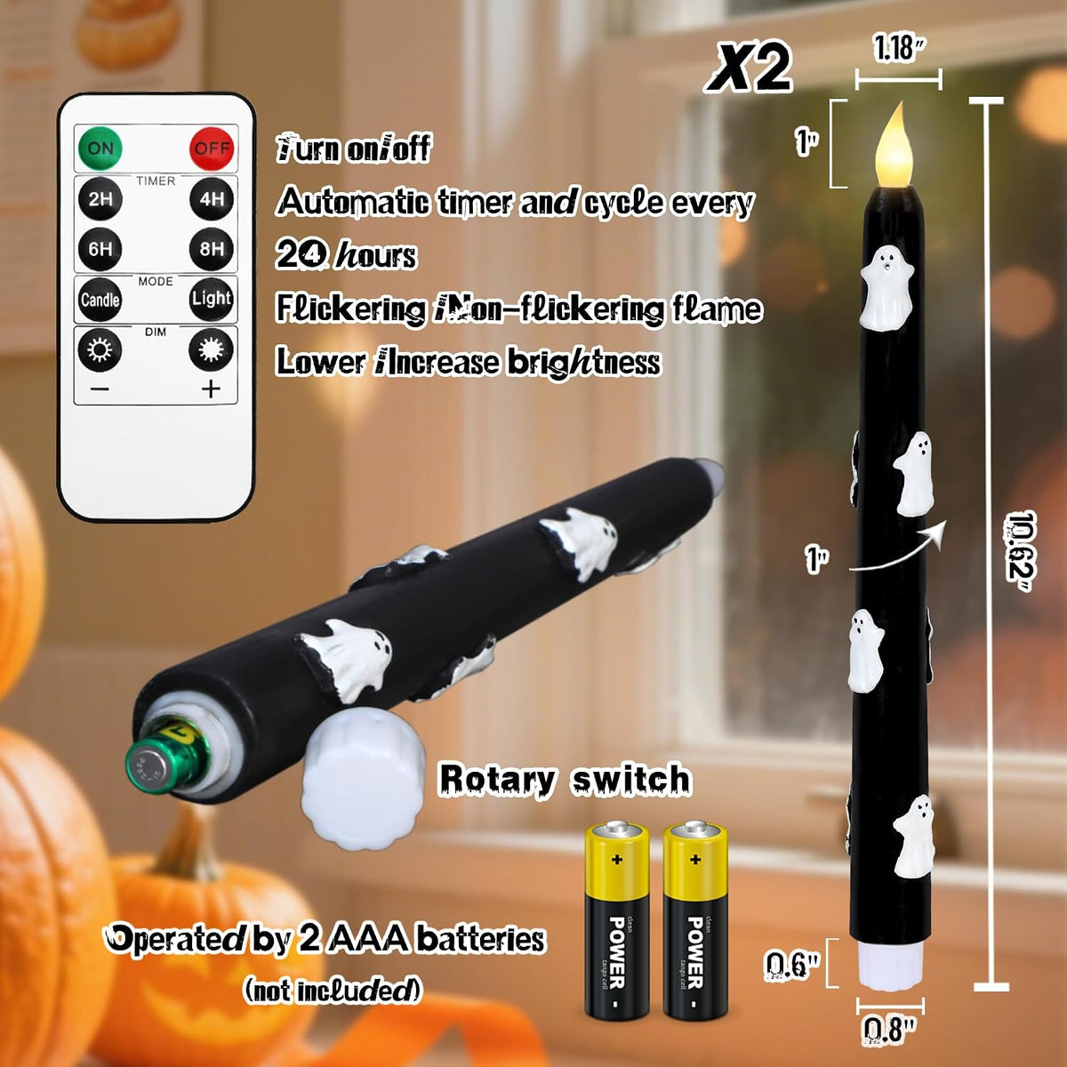 Impress Life Halloween Flameless Taper Candles with Remote