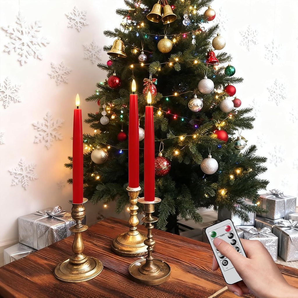 GenSwin Red Flameless Taper Candles Led Battery Operated Remote Timer