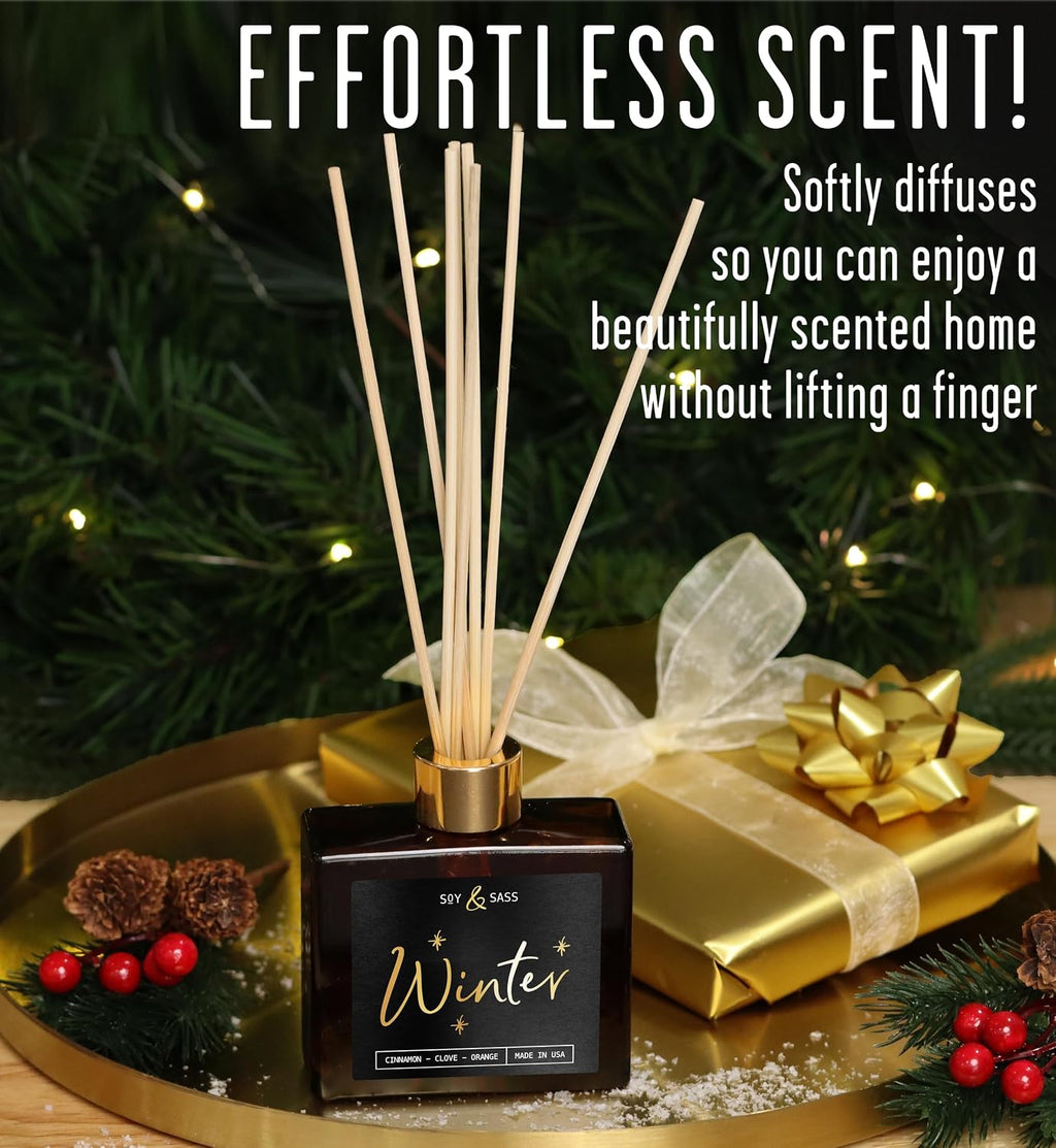 Winter Diffuser, Christmas Diffuser - w/Cinnamon, Clove & Orange I Infused w/Essential Oils I3.75 OZ Oil I Christmas Décor I Long-Lasting Scent Lasts 4-6 Month's I Made in The USA